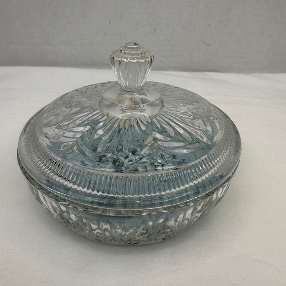 Avon Other - Vintage Avon Sonnet Clear Pressed Glass Lidded Powder Dish with Blue Puff